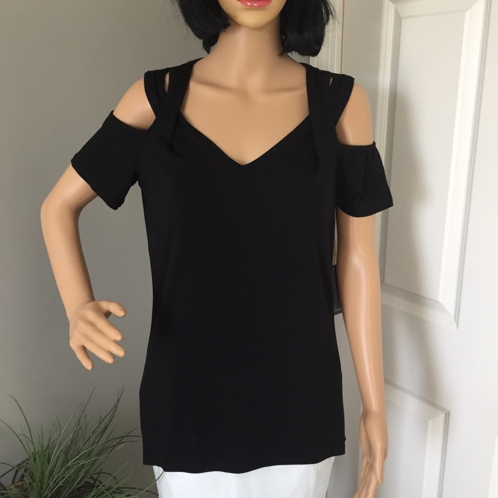 Strazzi black cold shoulder top, NWT
